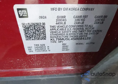 2025 Chevrolet Trailblazer Awd Rs from USA, damaged, VIN KL79MUSL4SB084189